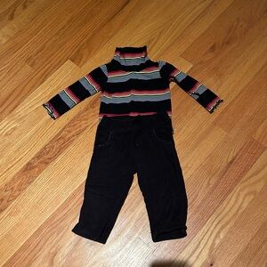 Old Navy Kids Striped Top and Black Fleece Pants Set. Size 12-18 M